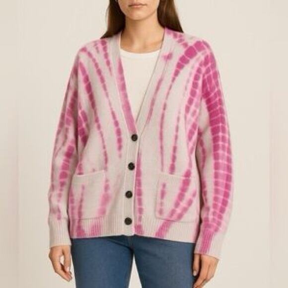 Unsubscribed 100% Cashmere Boyfriend Cardigan in Pink/Gray Tie Dye Size X-Small - Picture 1 of 5